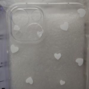 Clear with white hearts, IPhone 13 case